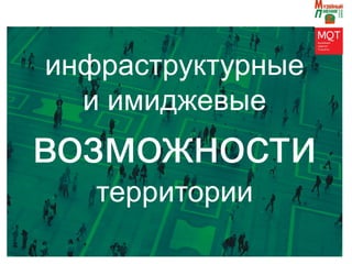 инфраструктурные
и имиджевые
возможности
территории
 