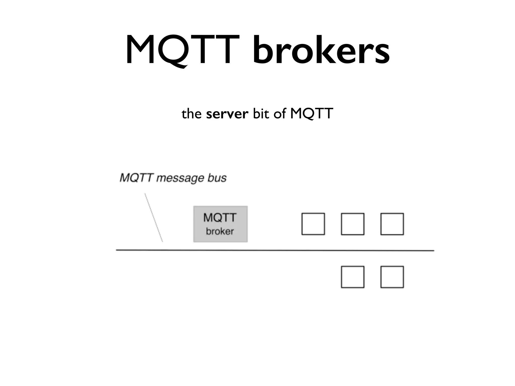 MQTT brokers 
the server bit of MQTT 
 