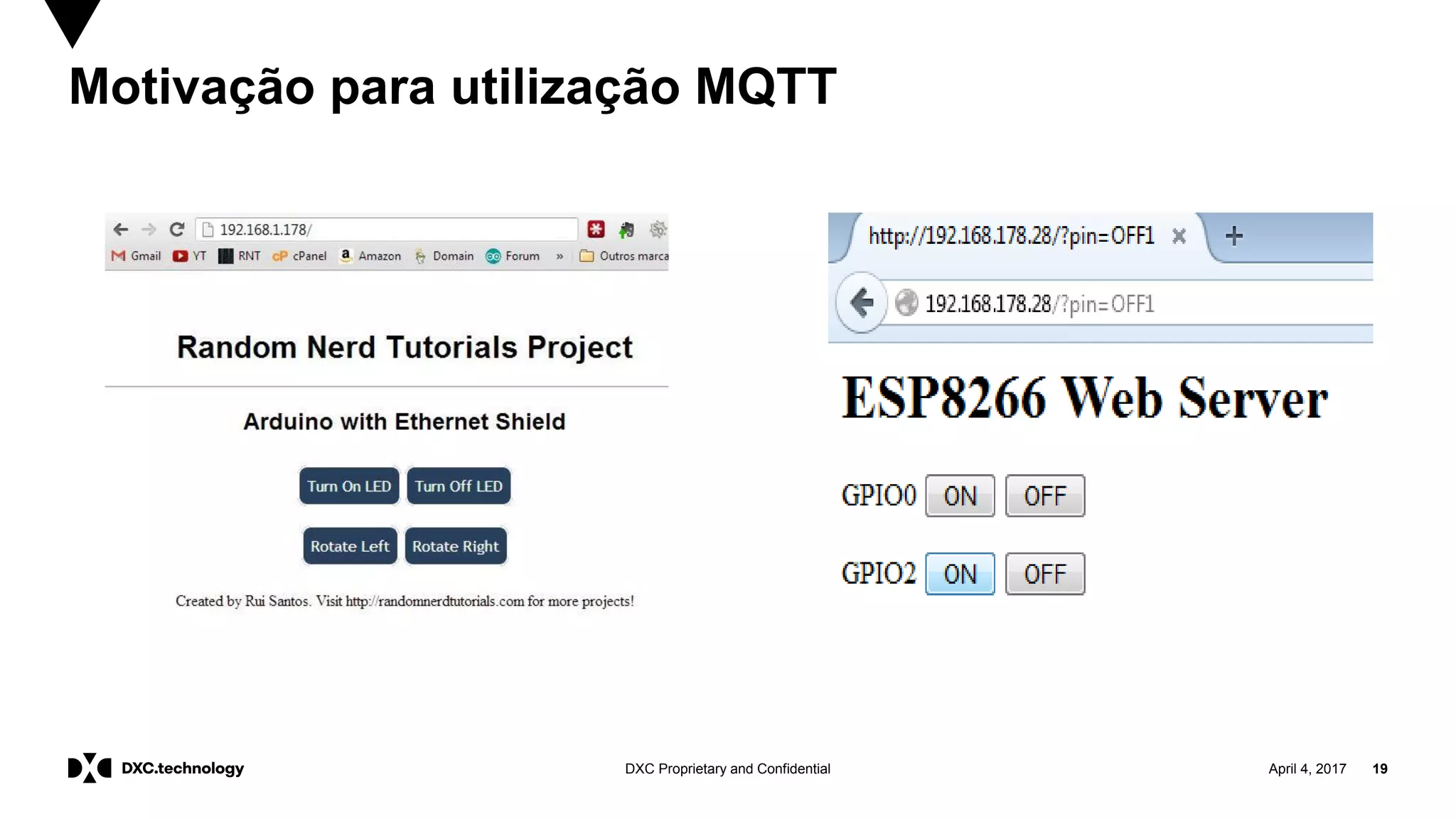 April 4, 2017 19DXC Proprietary and Confidential
Motivação para utilização MQTT
 