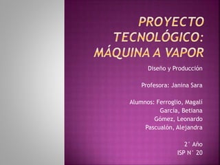 Diseño y Producción
Profesora: Janina Sara
Alumnos: Ferroglio, Magalí
García, Betiana
Gómez, Leonardo
Pascualón, Alejandra
2° Año
ISP N° 20
 