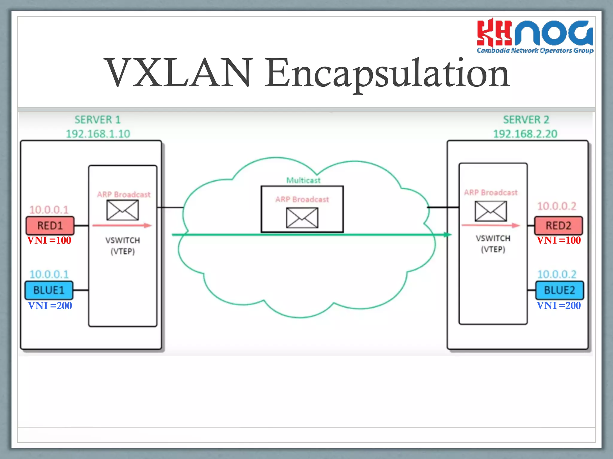 VXLAN Encapsulation
VNI =100
VNI =200
VNI =100
VNI =200