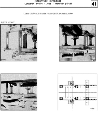 41
SSSSTTTTRRRRUUUUCCCCTTTTUUUURRRREEEE IIIINNNNFFFFEEEERRRRIIIIEEEEUUUURRRREEEE
LLLLoooonnnnggggeeeerrrroooonnnn aaaarrrrrrrriiiièèèèrrrreeee ---- JJJJuuuuppppeeee ---- PPPPllllaaaannnncccchhhheeeerrrr ppppaaaarrrrttttiiiieeeellll
CETTE OPERATION S'EFFECTUE SUR BANC DE REPARATION
PARTIE AVANT
 