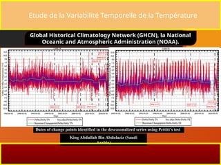 Etude de la Variabilité Temporelle de la Température
Global Historical Climatology Network (GHCN), la National
Oceanic and Atmospheric Administration (NOAA).
Dates of change points identified in the deseasonalized series using Pettitt's test
King Abdullah Bin Abdulaziz (Saudi
Arabia)
 