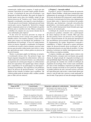 Criação de conhecimento na indústria de alta tecnologia: estudo de casos em projetos de diferentes graus de inovação

comunicação, inédito para a empresa. A opção por não
contratar especialista no assunto impôs grandes desafios
ao time: a assimilação de uma nova tecnologia e sua
integração na linha de produtos. Boa parte da equipe foi
focada quatro meses para este trabalho, tempo em que
intensos processos de “tentativa e erro” foram verificados.
Segundo o coordenador, esta etapa foi a mais desafiante, e
o elevado grau de envolvimento e dedicação pessoal foram
cruciais para o sucesso. Segundo ele, “desenvolver e integrar
aquele componente parecia ter se transformado em questão
de honra para os membros do time. Muitos continuaram
a trabalhar em conjunto em casa mesmo durante dias de
greve enfrentados pela empresa”.
O alto nível de incerteza presente na etapa de
desenvolvimento trouxe consigo uma grande carga de
trabalho coletivo. Em reuniões semanais, o time colocava
metas para avanços na elucidação dos problemas e no
entendimento da tecnologia. A troca de conhecimentos
tácitos era intensa. Segundo o coordenador, foi frequente
a ocorrência de insights criativos durante conversas entre
pessoas que possuíam conhecimento mais teórico e outras
que apresentavam maior vivência prática no processo de
desenvolvimento.
Dentre os principais papéis da liderança no projeto,
o coordenador destaca dois. Em primeiro lugar, sua
função enquanto integrador de conhecimentos: utiliza seu
conhecimento tácito em desenvolvimento e seu conhecimento
da arquitetura do sistema para integrar os conhecimentos
tácitos dos especialistas. Em segundo lugar, chama a atenção
para a importância de sua participação na antecipação e
resolução de problemas. Sua experiência com problemas
típicos do processo de desenvolvimento – em particular
àqueles em que o desafio é se definir o que é o problema – lhe
conferiu grande poder de intuição sobre o melhor caminho
para se lidar com tais entraves.

253

c) Projeto C – inovação radical
O projeto C envolve o desenvolvimento do protocolo
digital e aberto Fieldbus, voltado para comunicação entre
equipamentos de automação, de forma pioneira no mundo.
Já no meio da década de 80 começavam a surgir tendências
em direção à normatização da forma como equipamentos
trocam dados entre si. Apesar da resistência dos grandes
fabricantes, que dominavam o mercado com protocolos
proprietários, o movimento ganhou força e, no início dos
anos 90, comitês internacionais foram formados para reger
o processo de normatização.
A definição do conceito da nova tecnologia ocorreu
em processo gradual, contando com a participação
de várias empresas de todo o mundo. Mais que uma
decisão pontual, houve um processo de convergência
para o desenvolvimento de um protocolo interoperável
que possibilitasse processamento distribuído em todos
os equipamentos de campo, diagnóstico avançado e
redundância. A Tabela 5 apresenta as quatro principais
etapas do desenvolvimento desta tecnologia e de sua
incorporação pioneira em uma linha de produtos. As duas
primeiras ocorreram em âmbito interorganizacional e as
duas últimas na empresa estudada.
A empresa estudada, que naquela época contava com
300 funcionários, enxergou neste movimento uma grande
chance de atingir posição de vanguarda tecnológica em
interoperabilidade digital. Para tanto, designou um engenheiro
para participar das reuniões dos comitês de definição da
arquitetura da tecnologia. Estes eventos eram constituídos
por várias sessões simultâneas, responsáveis por debater cada
uma das camadas envolvidas no novo protocolo. Enquanto
as grandes potências do setor, com mais recursos, enviavam
um especialista para cada sessão, o entrevistado afirma que
entrava e saía de todas elas e passava a noite analisando as
atas de todas. O que parecia ser uma desvantagem despontou

Tabela 5. Caracterização das principais etapas do Projeto C.
Etapa do PDP
Definição do conceito

Caracterização
Integração e aplicação de conhecimentos
Movimento internacional em direção
Aproximação entre empresas de todo
a um protocolo digital normatizado
o mundo interessadas em participar do
processo de normatização

Intensidade criativa
Baixa

Definição e
detalhamento da
arquitetura

Proposta da arquitetura feita pelos
membros era avaliada pelos demais,
documentada, e enviada para análise

Integração de conhecimentos de várias
empresas. Socialização em reuniões e
externalização em extensa documentação

Alta, distribuída em
empresas de todo o
mundo

Desenvolvimento do protocolo
(software) atendendo às normas
especificadas

Intensa absorção e aplicação de
conhecimentos sobre as camadas que
compõem o protocolo

Altíssima, centrada no
coordenador

Intensa socialização de conhecimentos e
trabalho em equipe; idealismo e grande
envolvimento pessoal

Altíssima, distribuída
em toda a equipe

Desenvolvimento
e validação do protocolo

Desenvolvimento
Integração do protocolo com outros
e validação dos produtos componentes: nova linha de produtos

Gest. Prod., São Carlos, v. 16, n. 2, p. 245-259, abr.-jun. 2009

 