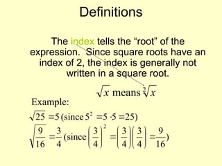 Root Math Index Comprehensive Guide to Simplifying Radicals and Roots in Mathematics | PPT