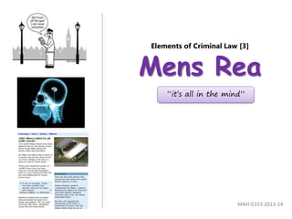 Elements of Criminal Law [3]
Mens Rea
MAH G153 2013-14
“it’s all in the mind”
 