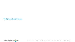 Seite 17meinungsraum.at Studie zu den Bundespräsidentschaftswahlen 2016 – Januar 2016
Kurzfazit
 