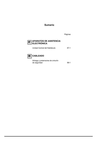 Sumario


                                       Páginas



87 APARATOS DE ASISTENCIA
   ELECTRÓNICA

   Unidad Central del Habitáculo          87-1



88 CABLEADO
   Airbags y pretensores de cinturón
   de seguridad                           88-1
 