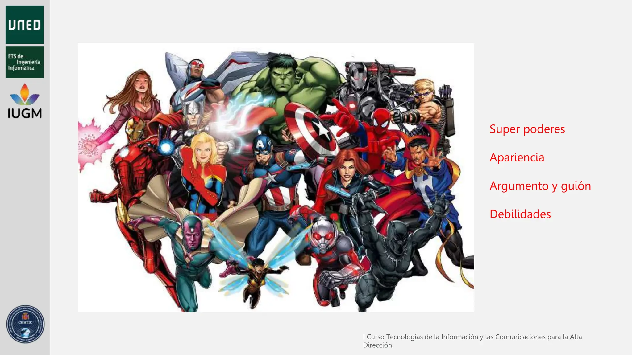 Super poderes
Apariencia
Argumento y guión
Debilidades
 