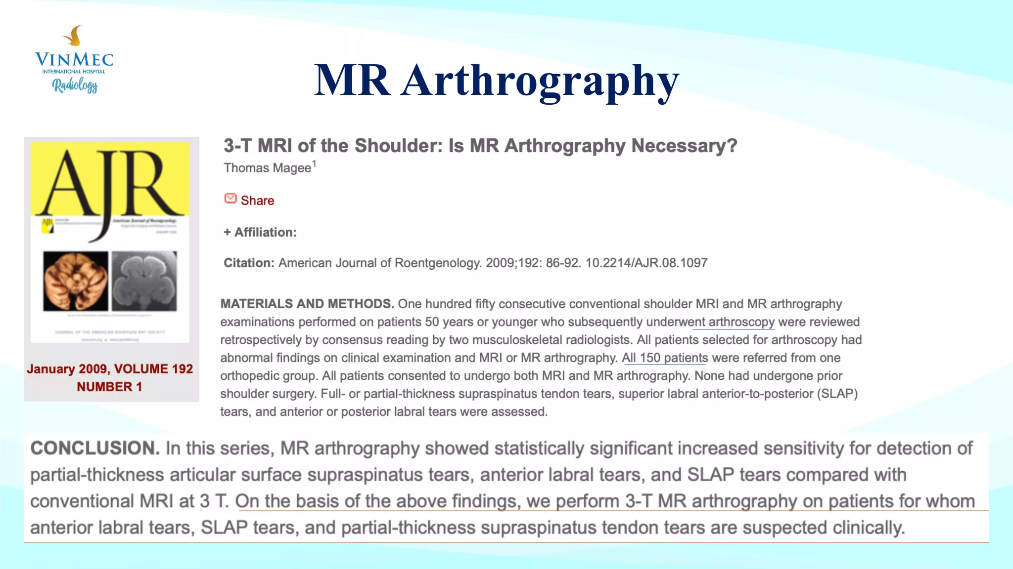 MR arthrography khớp vai | PDF