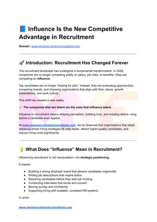 MRC- Influence Is the New Competitive Advantage in Recruitment | PDF