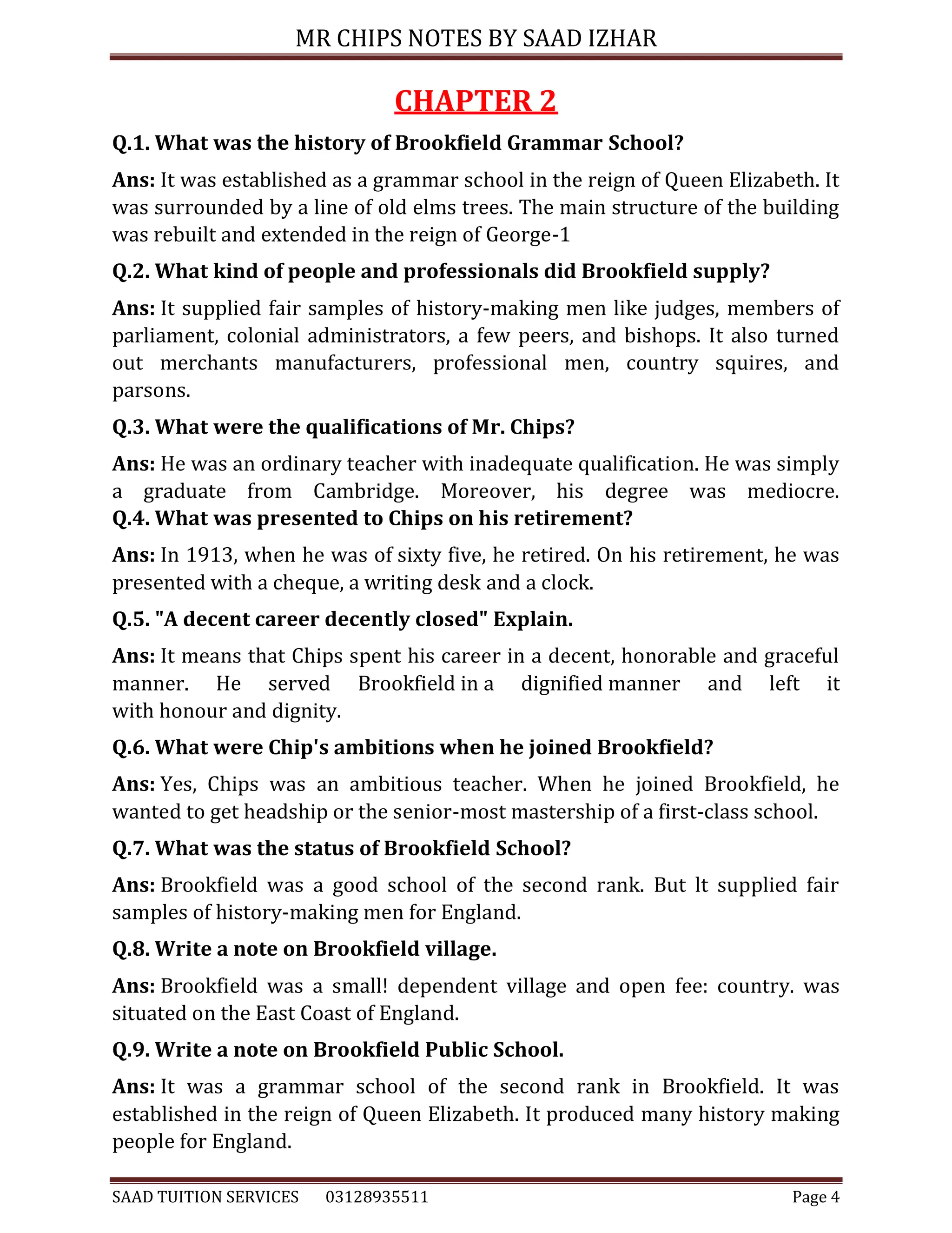 Mr chips notes by saad izhar, SECOND YEAR | PDF