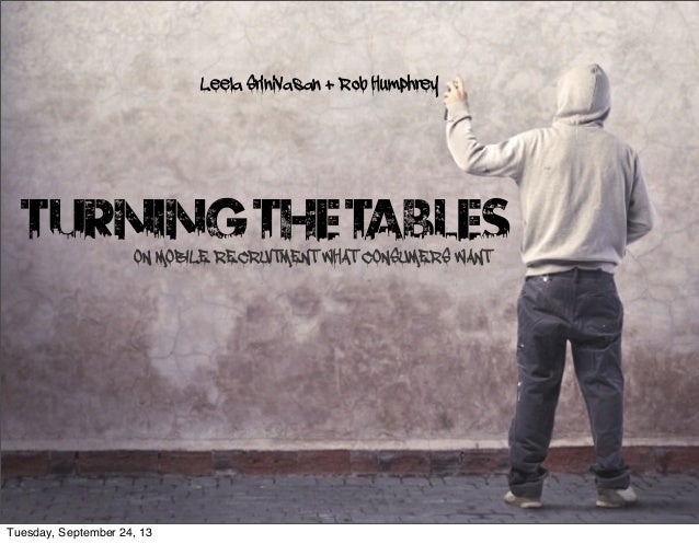 TURNINGTHETABLESON MOBILE RECRUITMENT WHAT CONSUMERS WANT
Leela Srinivasan + Rob Humphrey
Tuesday, September 24, 13
 