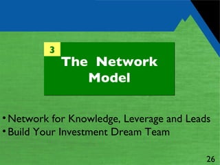 The  Network Model 3 Network for Knowledge, Leverage and Leads Build Your Investment Dream Team 