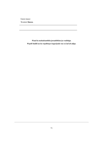 Garan maayo
 Waxkale Sharax
________________________________________________________________

________________________________________________________________




               Waad ku mahadsantihiin jawaabihiina iyo wakhtiga.
        Waydii haddii uu ku waydiinayo isagu/iyadu wax su’aal ah adiga.




                                      71
 