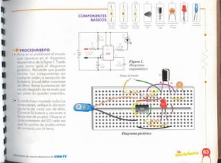 .~
,
•
•
Diagrama pictórico
Figura 1.
Diagrama
esquemático
+
(Azcl.
Grl$ ~o,o.
Do.od,,)
lEO
e nder<odC', Condlln~dor
ere tv ,... celomco
-IJI OO'IIF
ClrCUl'O
nlegrado
555
(Morlón
Negro RoJO
Do'od,,1
=
103
(,
68K DI
C7
el
lel
11(
(R,ltO RolO
MarrÓll
Derodo]
COMPONENTES
BASICaS
Laboral . d . '"
ano e ciencío electrónico de elElIClIll'
2· Cuando hoyo montado todos los
componentes,verifiquelo ubicación
correcto de codo uno de ellos.
Conecte lo botería y uno entre sí
las puntos de pruebo. Observe el
comportamiento del LEDcodo vez
que los puntos de pruebo entran
en contacto con lo tierra.
PROCEDIMIENTO
1 • Arme en el protoboard el circuito
que aparece en el diagrama
esquemático de lo figuro l. Puede
usar como guío el diagrama
pictórico. Recuerde que puede
montar los componentes en
cualquier orden, o excepción de
lo batería,lo cual debe conedarse
de último. Reviselo orientación del
circuitointegrado, de tal modo que
sus pines no queden invertidos.
no ohm
 
