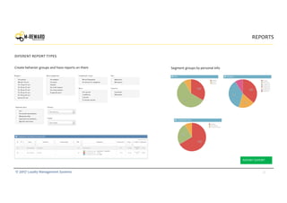 32© 2017 Loyalty Management Systems
REPORTS
DIFERENT REPORT TYPES
Create behavior groups and have reports on them Segment groups by personal info
REPORT EXPORT
 