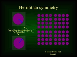 Hermitian symmetry One of these two data points is redundant k-space (from a real image) 