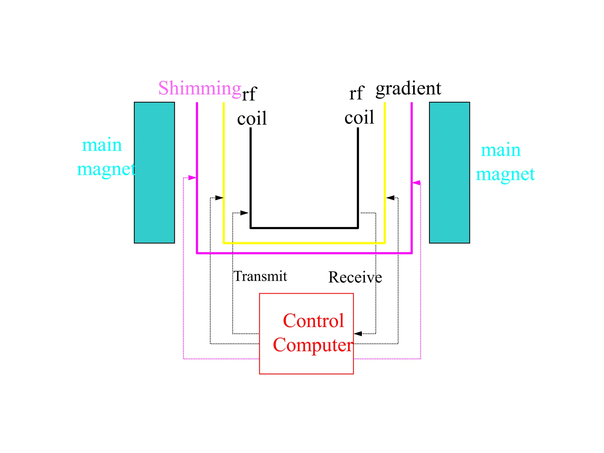 Transmit Receive
rf
coil
rf
coil
main
magnet
main
magnet
gradient
Shimming
Control
Computer
 