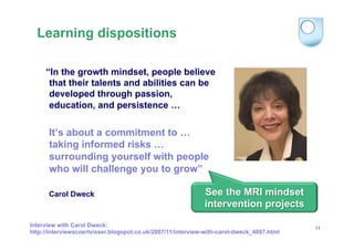 Learning dispositions
“In the growth mindset, people believe
that their talents and abilities can be
developed through pas...