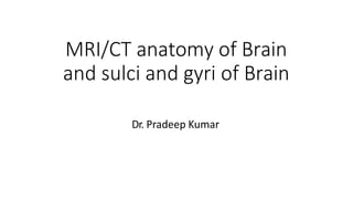 MRI/CT anatomy of Brain
and sulci and gyri of Brain
Dr. Pradeep Kumar
 