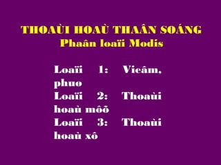 THOAÙI HOAÙ THAÂN SOÁNG
Phaân loaïi Modis
Loaïi 1:
phuø
Loaïi 2:
hoaù môõ
Loaïi 3:
hoaù xô

Vieâm,
Thoaùi
Thoaùi

 