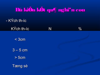 Dù kiÕn kkÕÕtt qquu¶ nngghhiiªnn ccøøuu 
-- KKÝÝcchh tthh­­íícc 
KKÝÝcchh tthh­­íícc 
NN %% 
<< 33ccmm 
33 –– 55 ccmm 
>> 55ccmm 
TTæænngg ssèè 
 