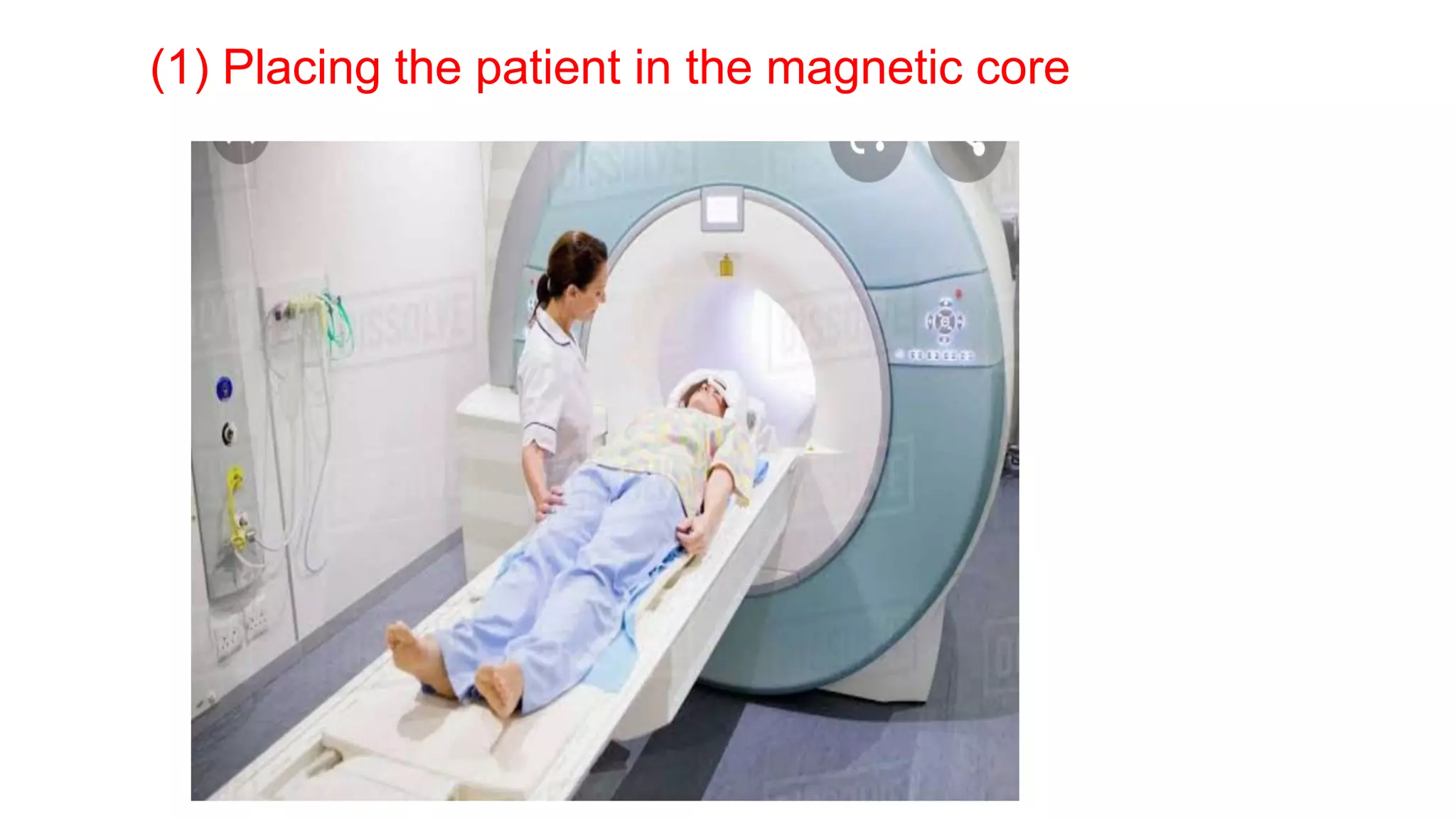 (1) Placing the patient in the magnetic core
 