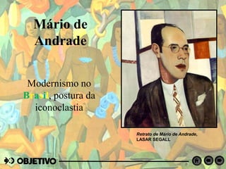 Mário de
Andrade
Modernismo no
Brasil, postura da
iconoclastia
Retrato de Mário de Andrade,
LASAR SEGALL
 