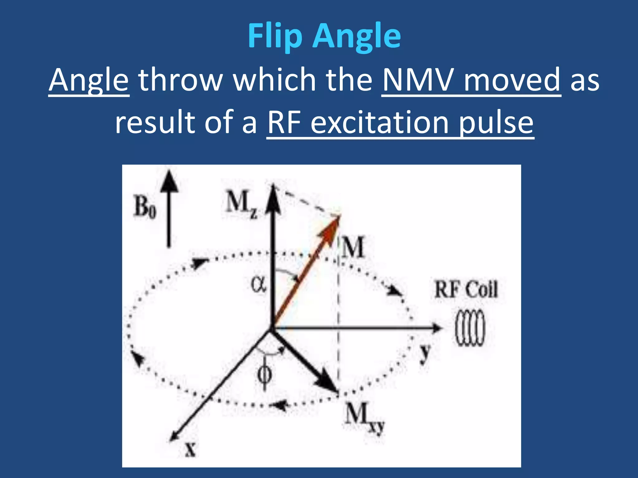 Flip Angle
Angle throw which the NMV moved as
result of a RF excitation pulse

 
