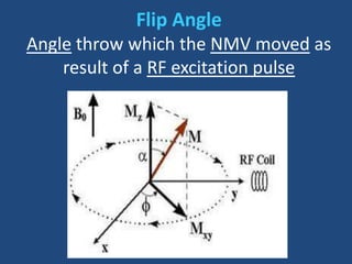 Flip Angle
Angle throw which the NMV moved as
result of a RF excitation pulse

 