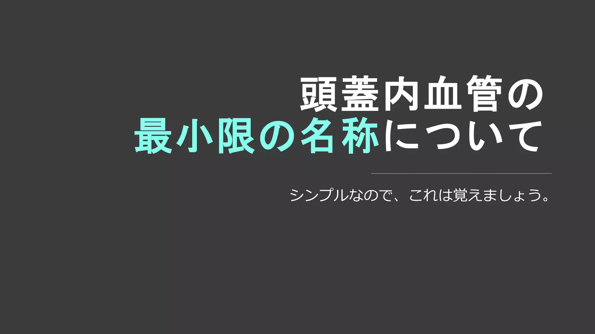 頭蓋内血管の
最小限の名称について
シンプルなので、これは覚えましょう。
 