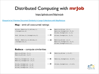 Distributed Computing with mrJob
                                         https://github.com/Yelp/mrjob

Elsayed et al: Pairwise Document Similarity in Large Collections with MapReduce
 
