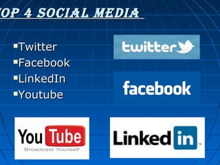Op 4 SOCIAL MEDIA
Twitter
Facebook
LinkedIn
Youtube


 