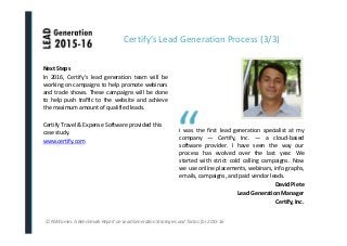 Benchmark Report Lead Generation Strategies and Tactics for 2015-2016