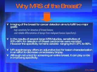 Why MRS of the Breast? ,[object Object],[object Object],[object Object],[object Object],[object Object],[object Object]