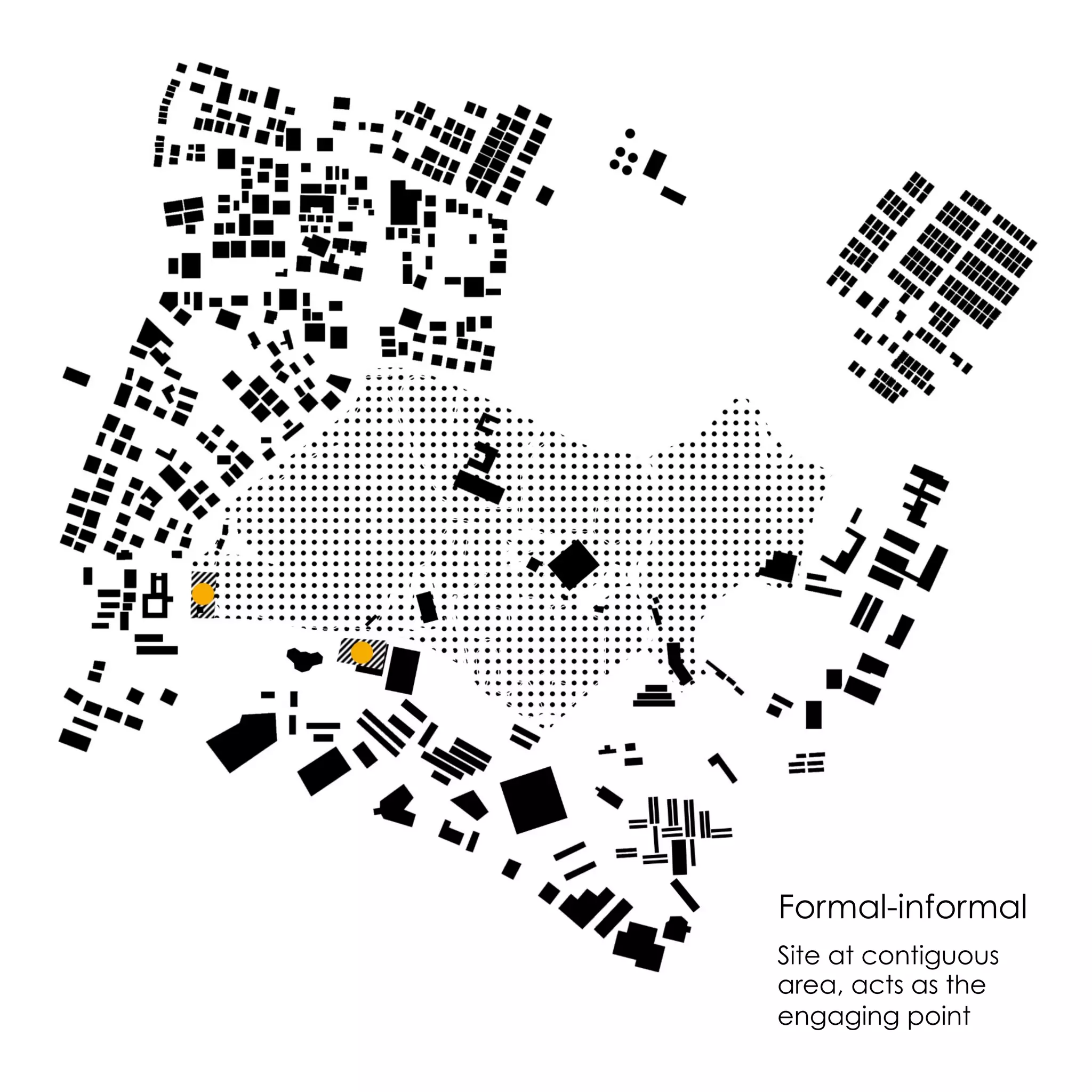 Formal-informal
Site at contiguous
area, acts as the
engaging point
 
