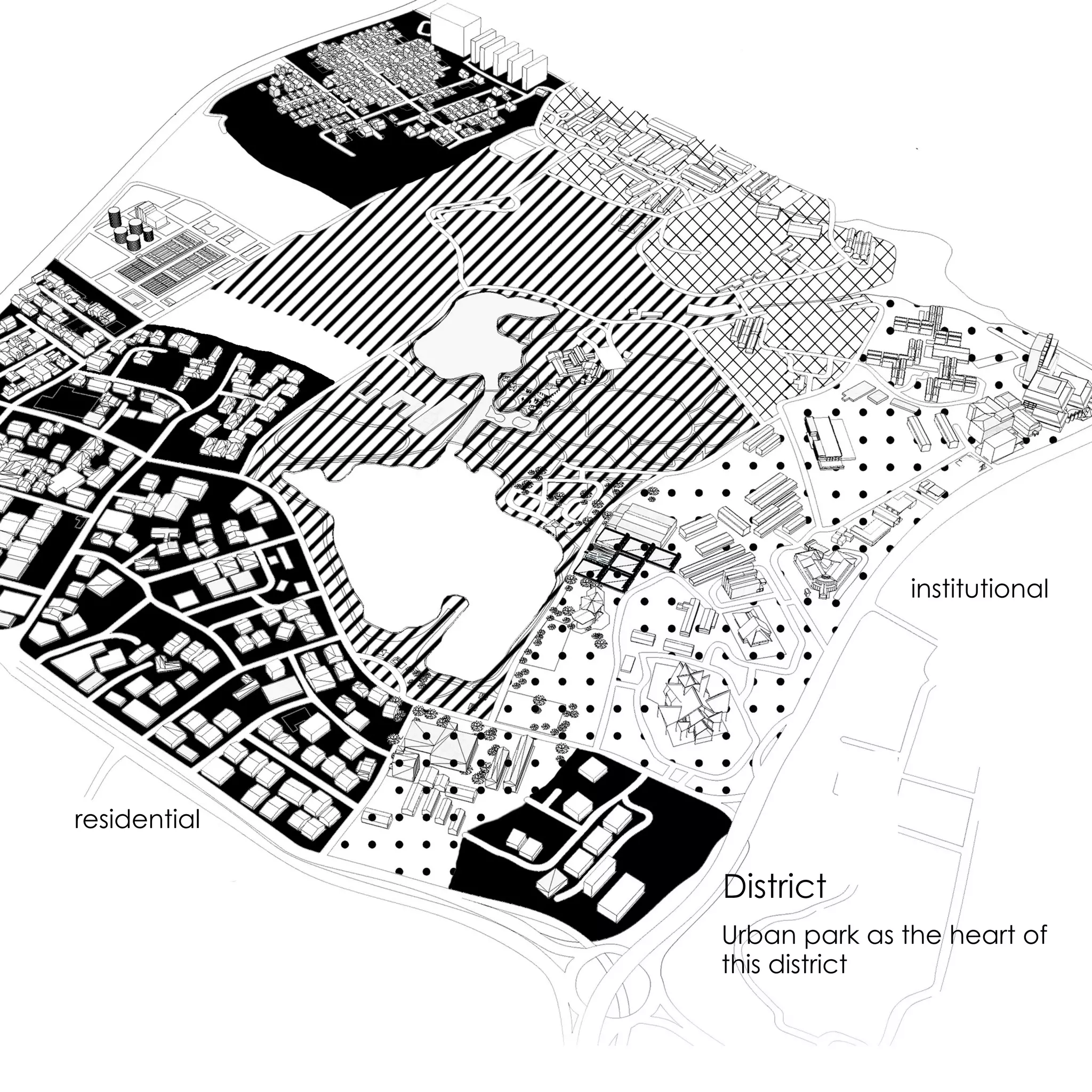 District
Urban park as the heart of
this district
residential
institutional
 
