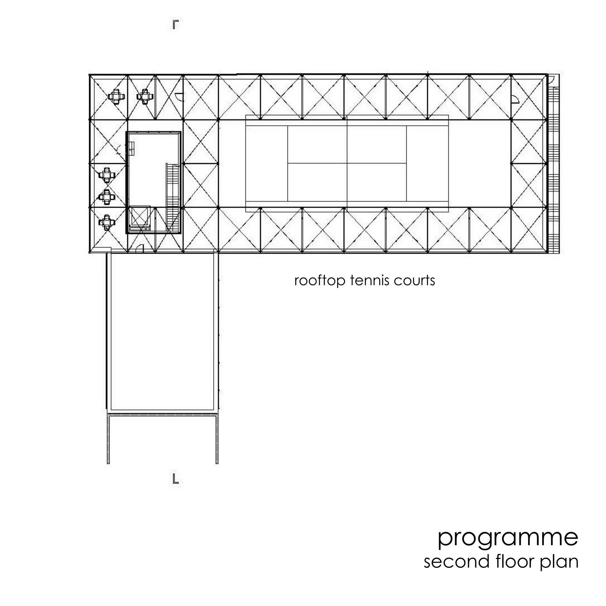 programme
second floor plan
rooftop tennis courts
 
