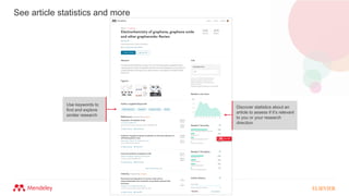 See article statistics and more
Use keywords to
find and explore
similar research
Discover statistics about an
article to assess if it’s relevant
to you or your research
direction
 