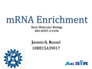 mRNA Enrichment
Basic Molecular Biology
BIO-NIIST-2-4104
Jasmin G. Russel
10BB15A39017
 