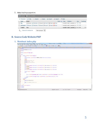 5
7. Maka hasilnyasepertiini.
B. Source Code Website PHP
1. Membuat index.php
 