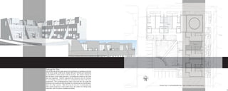 Rendering: perspective looking North East. Shows Courtyard. Microstation V7




                                                                                                                  Rendering: Looking at Garden terraces integrated with studios. Microstation V7




                                                                              Concept for Site:
                                                                              First off the site terrain slope down from northwest to southwest and size
                                                                              of the home under 2,000 sq ft. (Studio 500 sq ft of that) put restrictions
                                                                              on possibilities of where items could be located. The nosiest sections of
                                                                              the site were to the south and west, so locating the homes as far from

                                                                                                                                                                                                   N
                                                                              that was important. Another important site reference was the sections
                                                                              of surrounding environments that were residential and others that were
                                                                              commercial. The resulting patterns when cross over the site made the
                                                                              Northeast and southeast most desirable for commercial use and Residen-
                                                                              tial in the other corners. With the need for the feel of community and                                                   Site plan: Type 1 is with grandmother Suite. Type 2 is without. AutoCAD with hand rendering
                                                                              still a sense of privacy in such small areas, the chance for taking being
                                                                              innovative with the spaces available prevailed.
                                                                                                                                                                                                                                                                                                     19
 