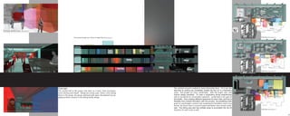 Lobby                  Psych.                Admin
                                                                                                                                                                                                                                                                                                   Offices

                                                                                                                                                                                                                                                                                      Recep


                                                                                                                                                                                                                                                                                                             Eval rm




Rendering: Breakout space. Microstation V7
                                                                                                                                                                                                                                                                        N
                                                                                 Site section through top 3 ﬂoors of Inland Steel Microstation V7                                                                                                                                                   15th Floor Microstation V7




                                                                                                                                                                                                                                                                            Library                          Training

                                                                                                                                         Psych.                           Admin
                                                                                                                                                                                                        Lobby
                                                                                                                                         Offices


                                                                                                                                                                                                                                                                                                       Breakout rooms
                                                                                                                                                               Training                                Library



                                                                                                                                                                                  Dining
                                                                                                                                                    Board rm
                                                                                                                                                                                                           Kitchen
Rendeing: Dining Hall. Microstation V7                                                                                                                                                                                                                                                              14th Floor Microstation V7




                                                                                                                                                                                                                                                                                                                Board rm
                                                                                                                                                                                                                                                                                          Dining
                                                               Concept:                                                                                                                    The archival research resulted in many interesting ideas. First was the
                                                               The second half of this project was done as a team, Sona Gevorkyan,                                                         idea that by putting you completely outside the box (or in a facination
                                                               Scott Cherney and myself. Taking one master plan, Sona’s, from among                                                        state) that people are more comfortable. With this bright color, and
                                                               those in the group, the group continued with space development by ap-                                                       futurisc design prevailed. To creat a invigorating dining experienceas
                                                                                                                                                                                           well as functional for conversation dynamics, would help in the goal of                                             Breakout rooms
                                                               plying archival research to the dining facility design.
                                                                                                                                                                                           the facility. Then creating different experinces for each meal, and thus a
                                                                                                                                                                                           flexibility and constant facination with the process. Accomplishing both
                                                                                                                                                                                           goals for psychologist research and socializing the breakfast meal is less
                                                                                                                                                                                           formal, the lunch meal is research based and dinner more formal social-
                                                                                                                                                                                           ized. The dining area also has multiple areas to accomplish the mix of
                                                                                                                                                                                           functions for each meal as well.                                                                         13th Floor Microstation V7
Rendering: From Board Room to Dining Area.   Microstation V7


                                                                                                                                                                                                                                                                                                                                 27
 