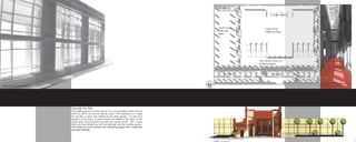 Building A

                                                                                                                                                                         Water Feature




                                                                                                                           Small Group                            Large Group
                                                                                                                           Gathering                              Gathering Space
                                                                                                                           Space




                                                                                                                                                             Very Small Group (2-3)
                                                                                                                                                             Gathering Space



                                                                                                                                 Building B                              BuildingC




                                                                                                                  N
                                                                                                                                                                                         Rendering: Front transitional space of
Photo: Front Facade of Building A                                                                                                                                                        Building A. Microstation V7




                                    Concept for Site:
                                    The starting point of a tartan grid of 2-4-2 was overlaid to start over the
                                    240 ft by 320 ft lot near the alumni center. The working in a L- shape
                                    for the plan a space was divided out for large groups. To add some
                                    dynamic to the space, A water feature was added to the space as the
                                    entire space was recessed to go with the natural terrain. The L space
                                    itself was then divided up into two buildings and the resulting spaces.
                                    The results are many dynamic and interesting spaces with a quiet feel,
                                    but large flexibility.


                                                                                                                      Sectional Cut through Building A and
                                                                                                                      Garden. Microstation V7                                                                                     7
 