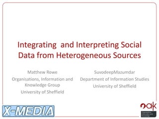 Integrating  and Interpreting Social Data from Heterogeneous Sources Matthew Rowe  Organisations, Information and Knowledge Group University of Sheffield SuvodeepMazumdar Department of Information Studies University of Sheffield 