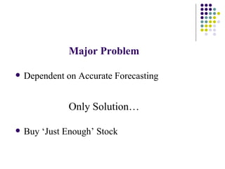 <ul><li>Major Problem </li></ul><ul><li>Dependent on Accurate Forecasting </li></ul><ul><li>Only Solution… </li></ul><ul><...
