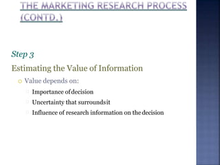 Marketing Research 8th Edition
Aaker, Kumar, Day
Step 3
Estimating the Value of Information
 Value depends on:
Importance ofdecision
Uncertainty that surroundsit
Influence of research information on thedecision
 