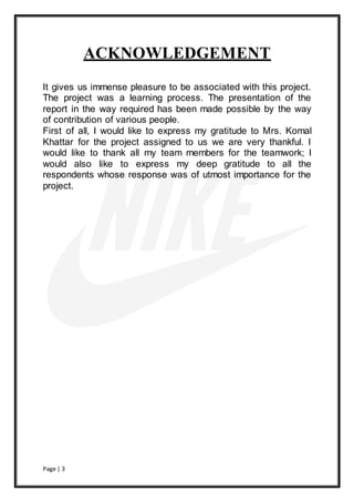 project report on nike brand