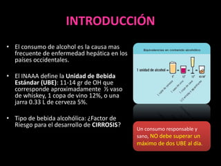 INTRODUCCIÓN
• El consumo de alcohol es la causa mas
frecuente de enfermedad hepática en los
países occidentales.
• El INA...